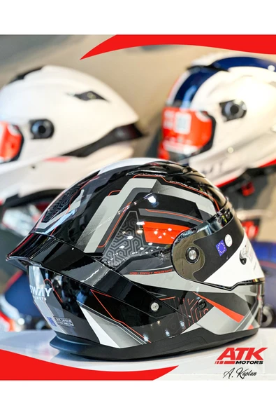 Sway 850 Beyaz Fullface Kask Siyah Motosiklet Kaskları Kapalı Kasklar Gümüş Aynalı Vizör - Resim 3