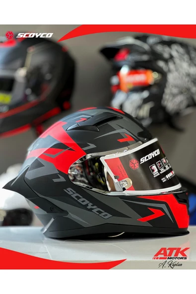 Scoyco 871 Debris Fullface Kask Motosiklet Kaskı Tam Kask Gümüş Vizörlü - Resim 2