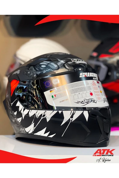 Sway 820 Monster Fullface Kask Motosiklet Kaskı Tam Kask Gümüş Vizörlü Kasklar ürün görseli