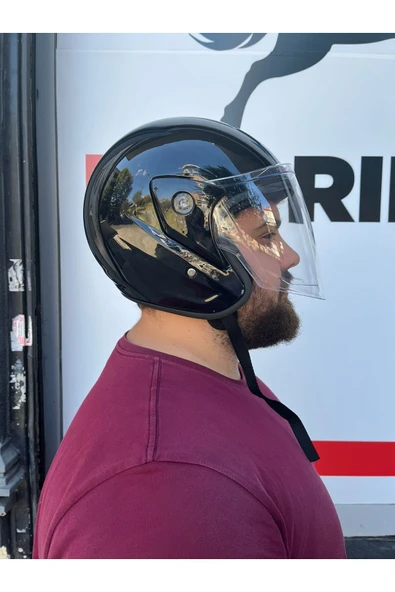 JK EGN105 ÇENE AÇIK MOTOSİKLET KASKI PARLAK SİYAH ürün görseli