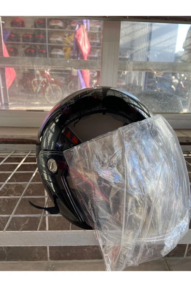 Uygun Motor Motorsiklet Yazlık Yarım Kask 1 Sınıf Kalite Parlak Siyah - Resim 6