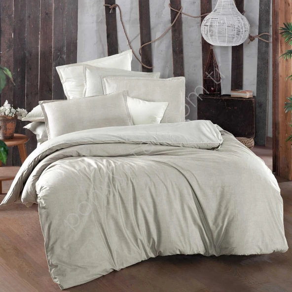 Sarev Sümer Fancy Poplin Bej Tek Kişilik Nevresim Takımı