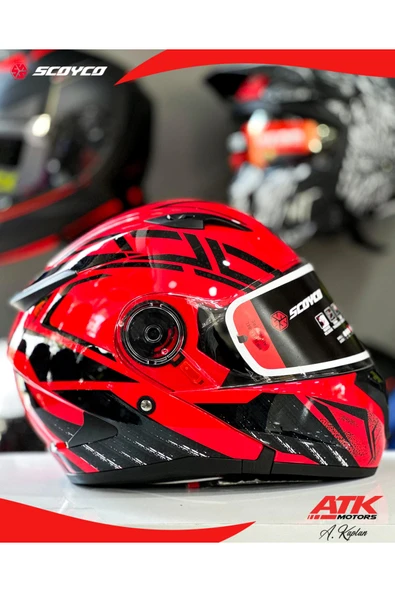 Scoyco 868 Azrael Çene Açılır Kask Motosiklet Kaskı Açılır Kask Kırmızı Kasklar - Resim 3