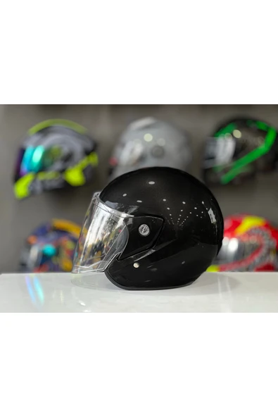 ATK Motosiklet Yarım Kask İthal A Kalite Siyah - Resim 5