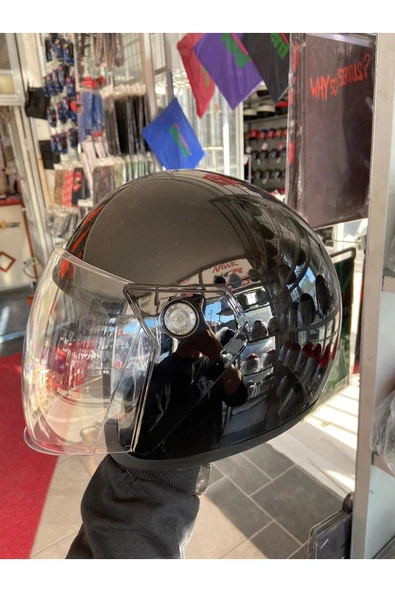 Uygun Motor Motorsiklet Yazlık Yarım Kask 1 Sınıf Kalite Parlak Siyah ürün görseli