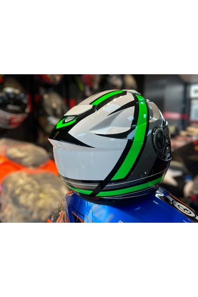 Free-M Fr 913 HASTE( SİYAH YEŞİL ) GÜNEŞ VİZÖRLÜ KASK - Resim 4