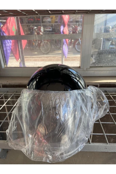 Uygun Motor Motorsiklet Yazlık Yarım Kask 1 Sınıf Kalite Parlak Siyah - Resim 5