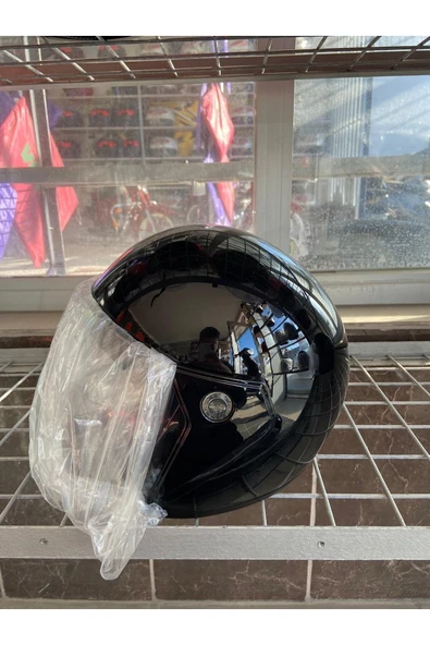 Uygun Motor Motorsiklet Yazlık Yarım Kask 1 Sınıf Kalite Parlak Siyah - Resim 4