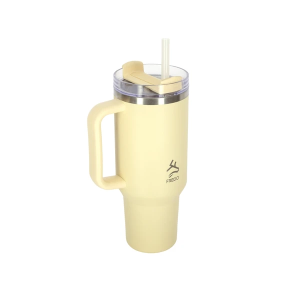 Sip Voyage Krem Paslanmaz Çelik Pipetli Termos Bardak 900ml - 2