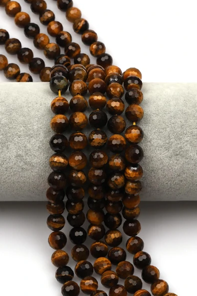 Kaplan Gözü (A Kalite) Doğaltaş Dizi 8 mm Fasetli Küre Kesim ürün görseli