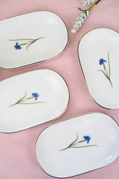 Tabak Evi Porselen Natura İris Altın Yaldızlı Oval Kayık Tabak 27,50x17,50x3cm 4 LÜ - Resim 2