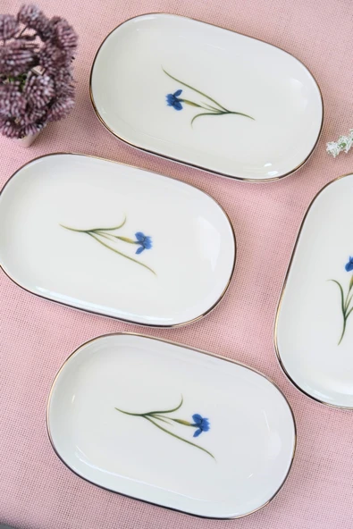 Tabak Evi Porselen Natura İris Altın Yaldızlı Oval Kayık Tabak 27,50x17,50x3cm 4 LÜ - Resim 3