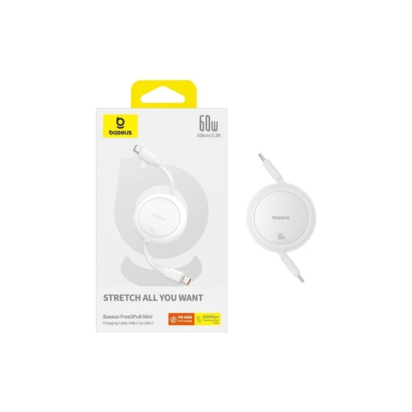 Baseus FREE2PULL Mini Charging Cable Usb-C To Usb-C 60W 1m Beyaz - 4