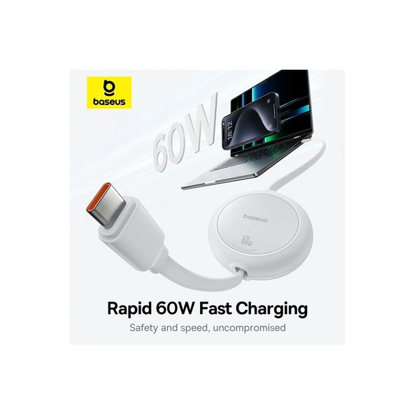 Baseus FREE2PULL Mini Charging Cable Usb-C To Usb-C 60W 1m Beyaz - 5