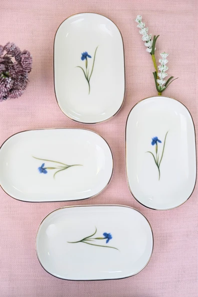 Tabak Evi Porselen Natura İris Altın Yaldızlı Oval Kayık Tabak 27,50x17,50x3cm 4 LÜ ürün görseli