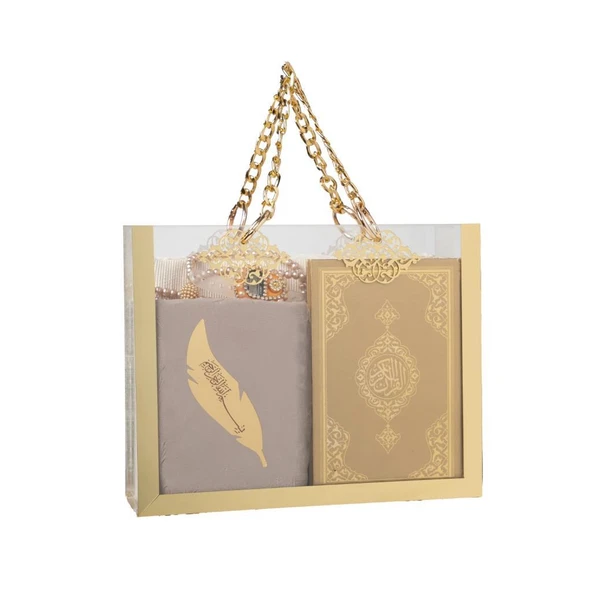 Kuran + Seccade + Tesbih + Zikirmatik + Ayraç Hediye Seti (Çanta Boy, Gold) ürün görseli 1