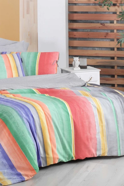 Moretti Multicolour Çift Kişilik %100 Pamuk Fancy Poplin Nevresim Takımı - 2
