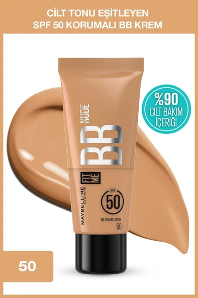 Maybelline New York Fit Me Nude Cilt Bakımı Etkili Nemlendirici SPF50 BB Krem - 50 - 1