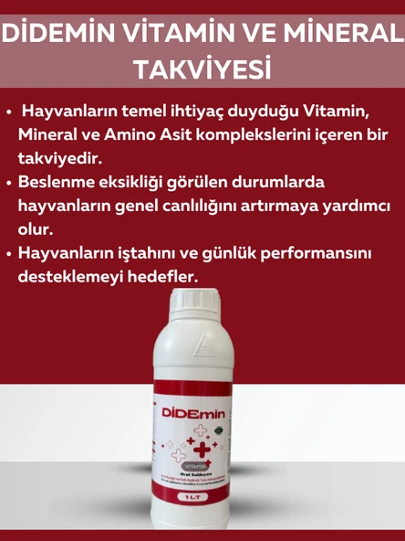 DİDEMİN - Hayvanlar İçin Mineral ve Vitamin Oral Solüsyon (1 LT)
