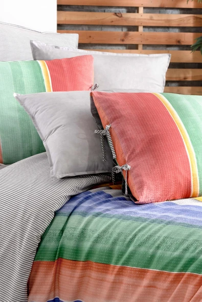 Moretti Multicolour Çift Kişilik %100 Pamuk Fancy Poplin Nevresim Takımı - 5