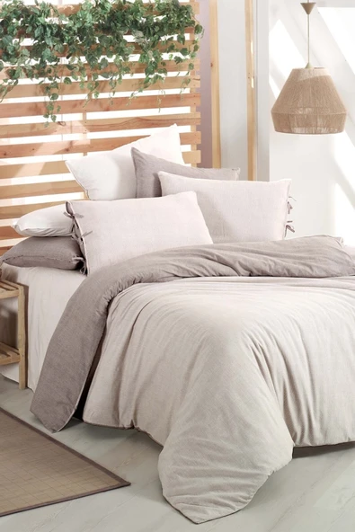 Montes Bej Çift Kişilik %100 Pamuk Fancy Poplin Nevresim Takımı - 1