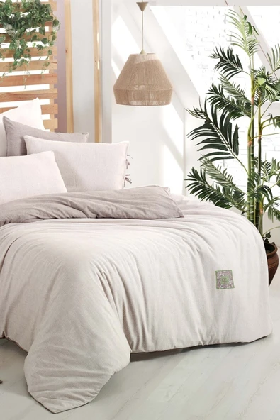 Montes Bej Çift Kişilik %100 Pamuk Fancy Poplin Nevresim Takımı - 2