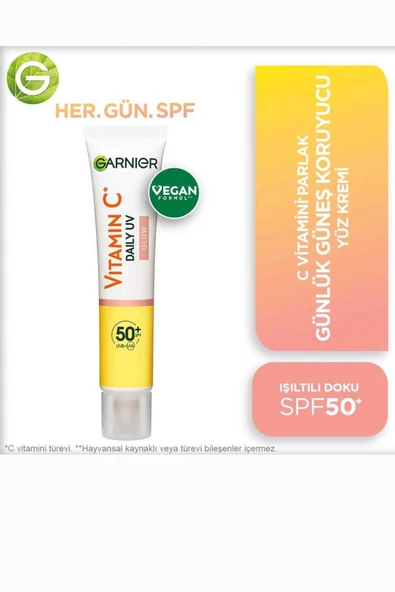 Garnier C Vitamini Parlak Güneş Koruyucu Yüz Kremi SPF50+ – Işıltılı Günlük Fluid Doku, 40 ml - 1