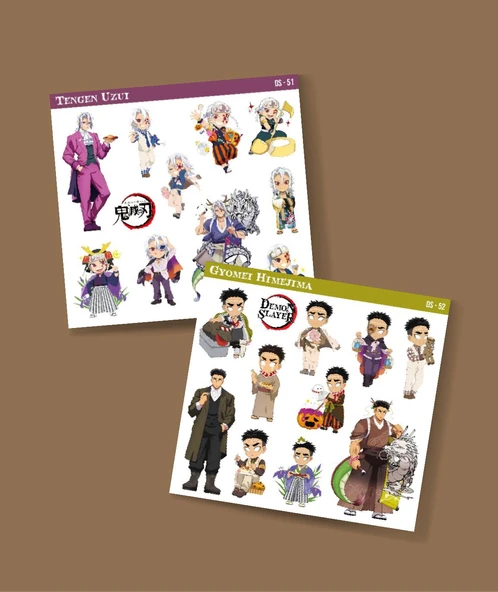 Tengen Uzui-Demon Slayer Gyomei Himejima -parlak kağıt 2 Li Set Anime Sticker Çıkartma-kimetsu no yaiba - 2