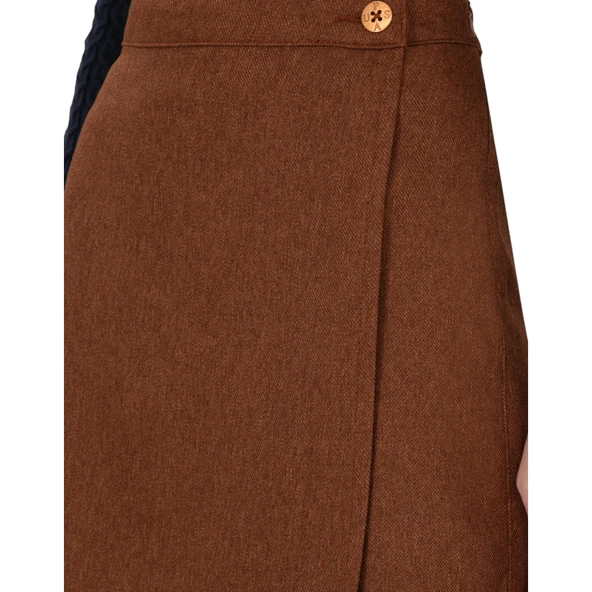 Kadın Kahverengi Mini Boy Dokuma Şort Etek - Resim 5