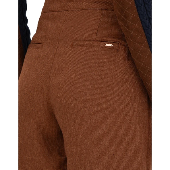 Kadın Kahverengi Mini Boy Dokuma Şort Etek - Resim 6