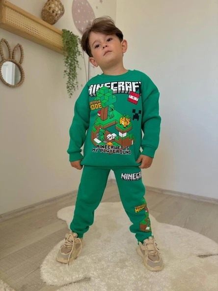 ERKEK ÇOCUK CRAF MODELLİ 3 İPLİK ŞARDONLU EŞOFMAN TAKIMI - 1