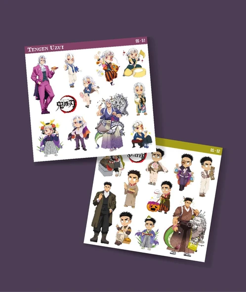 Tengen Uzui-Demon Slayer Gyomei Himejima -parlak kağıt 2 Li Set Anime Sticker Çıkartma-kimetsu no yaiba - 1