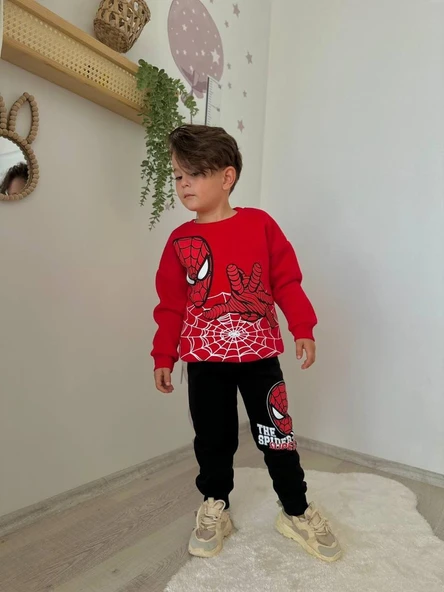 ERKEK ÇOCUK ÖRÜMCEK ADAM MODELLİ 3İPLİK ŞARDONLU EŞOFMAN TAKIMI - 3