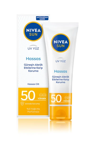 Nivea Sun Hassas Yüz Güneş Kremi SPF50 – Güneş Alerjisine Karşı Koruyucu, Hassas Ciltlere Özel, 50 ml