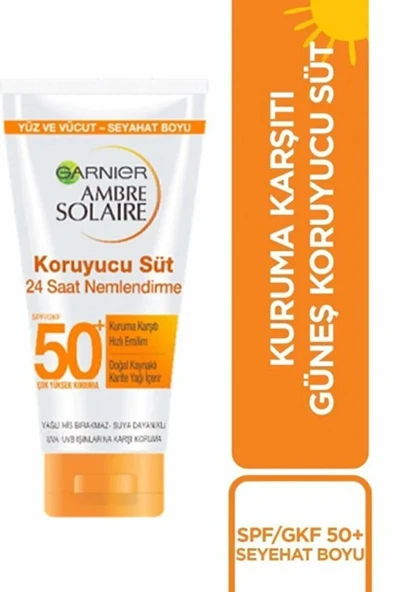 Garnier Ambre Solaire Seyahat Boy Güneş Koruyucu Süt SPF50 – Yüksek UVA & UVB Koruması, 50 ml-24 Saat Nem!!