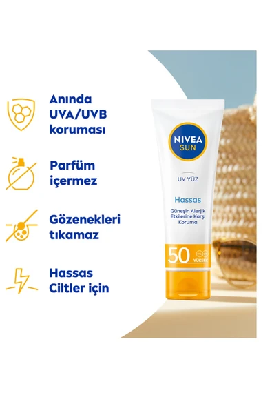 Nivea Sun Hassas Yüz Güneş Kremi SPF50 – Güneş Alerjisine Karşı Koruyucu, Hassas Ciltlere Özel, 50 ml - 2