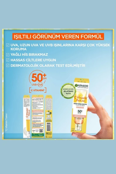 Garnier C Vitamini Parlak Güneş Koruyucu Yüz Kremi SPF50+ – Işıltılı Günlük Fluid Doku, 40 ml - 7