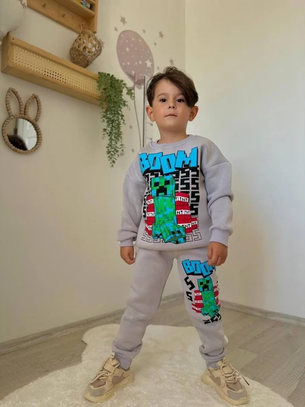 ERKEK ÇOCUK CRAF MODELLİ 3 İPLİK ŞARDONLU EŞOFMAN TAKIMI - 4