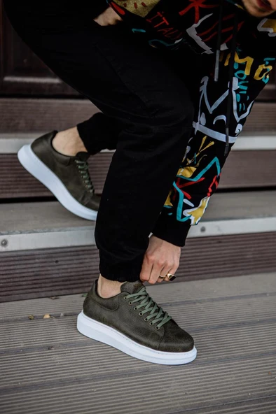 Yüksek Taban Günlük Ayakkabı Haki - Resim 6