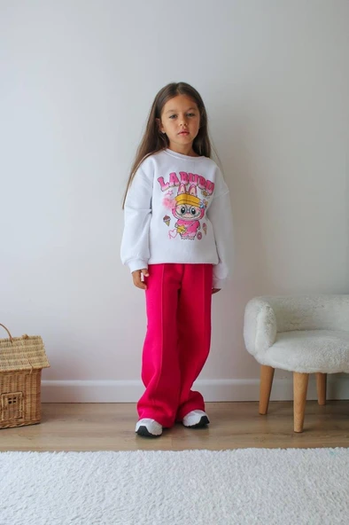 KIZ ÇOCUK LABUBU MODELLİ 3 İPLİK ŞARDONLU EŞOFMAN TAKIMI ürün görseli