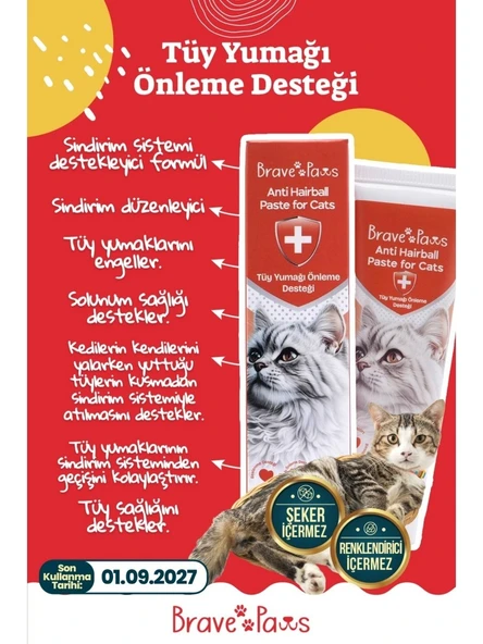 Brave Paws Kediler Için Tüy Yumağı Önleme Desteği Sindirimi Destekler, Tüy Topaklanmasını Azaltır 100 gr ürün görseli 1