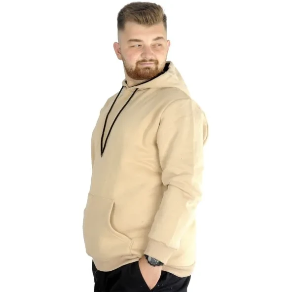 Erkek Sweatshirt Kapşonlu Pocket Basic C20562 Bej - 3