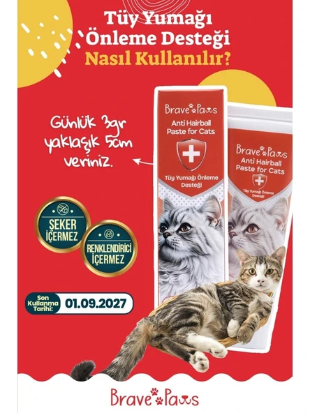 Brave Paws Kediler Için Tüy Yumağı Önleme Desteği Sindirimi Destekler, Tüy Topaklanmasını Azaltır 100 gr - Resim 2