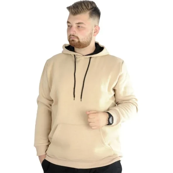 Erkek Sweatshirt Kapşonlu Pocket Basic C20562 Bej - 1
