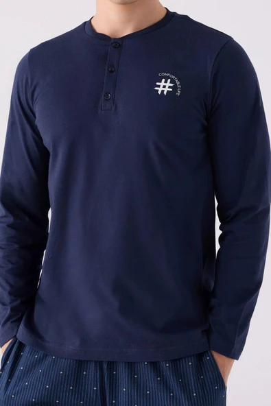 Arnetta Erkek Pamuklu Comfortablelıfe Bisiklet Yaka Uzun Kollu Pijama Takım - 2