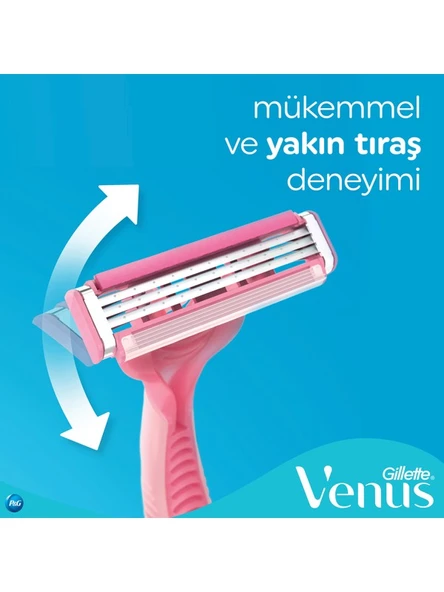 Gillette Simply Venus 3 Kadın Kullan At Tıraş Bıçağı 4'lü Kaygan Bantlı Tahriş Azaltıcı Başlık - Resim 2