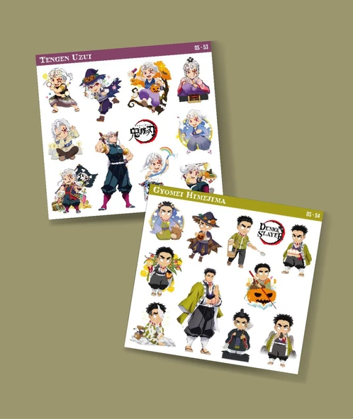 Gyomei Himejima -Tengen Uzui-Demon Slayer parlak kağıt 2 Li Set Anime Sticker Çıkartma-kimetsu no yaiba - 1