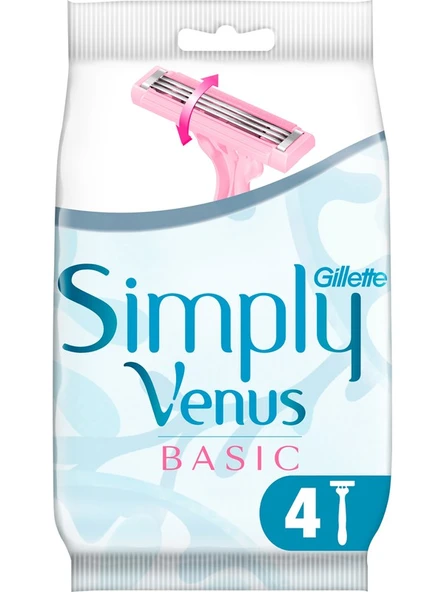Gillette Simply Venus 3 Kadın Kullan At Tıraş Bıçağı 4'lü Kaygan Bantlı Tahriş Azaltıcı Başlık - Resim 4