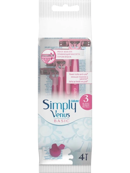 Gillette Simply Venus 3 Kadın Kullan At Tıraş Bıçağı 4'lü Kaygan Bantlı Tahriş Azaltıcı Başlık - Resim 5