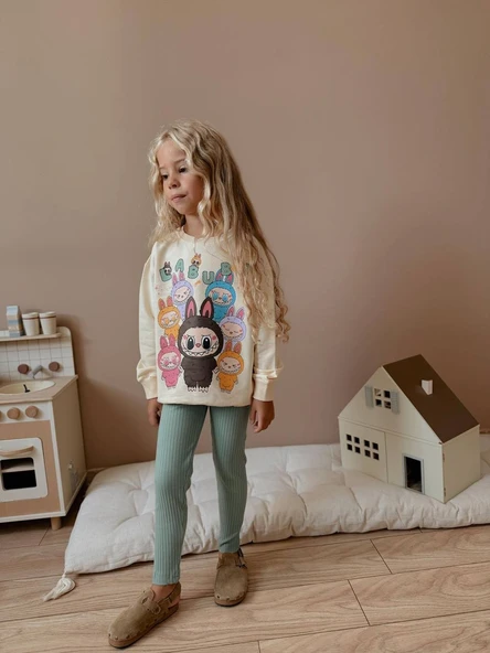 KIZ ÇOCUK LABUBU MODELLİ TAYTLI TAKIM - Resim 3